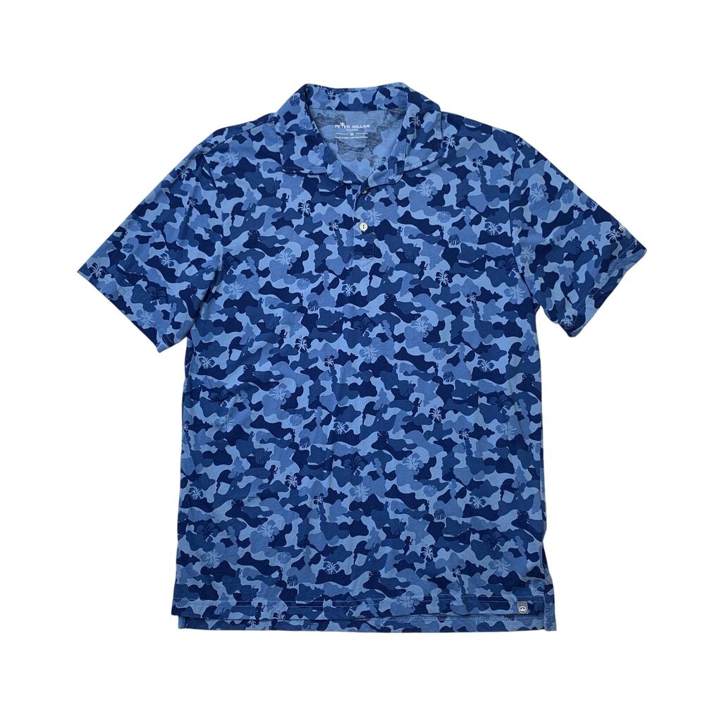 Peter Millar Shirt Mens M Medium Seaside Ocean Camo Aqua Pima Cotton Polo *LOGO